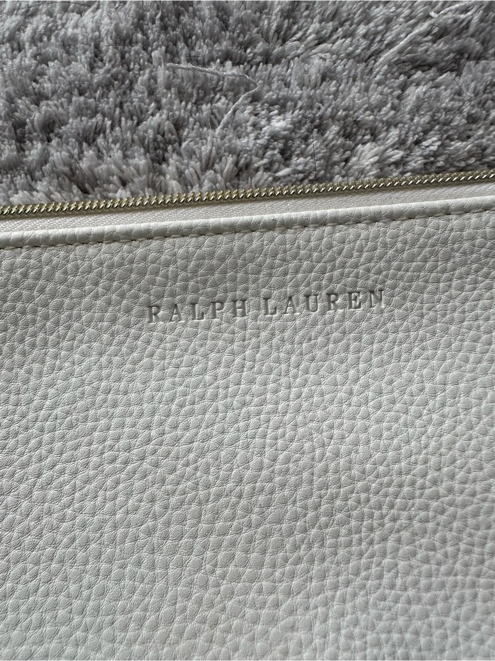 Ralph Lauren Ivory Pebbled Leather Cosmetic Case with Gold Zip